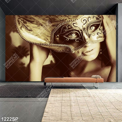 Tranh canvas cô gái mang mặt nạ bí ẩn treo spa