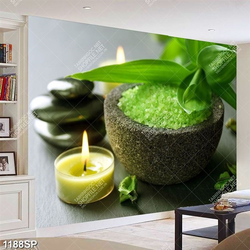 Tranh ngọn nến muối xanh đá đen treo spa