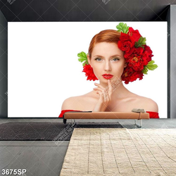 Tranh cô gái xinh đẹp với mái tóc cài hoa