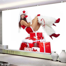 Tranh người mẫu bên những hộp quà noel