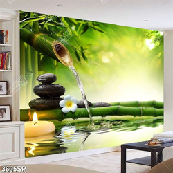 Tranh nước chảy qua ống trúc treo spa