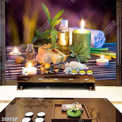 Tranh ngọn nến và lọ tinh dầu treo spa