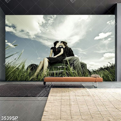 Tranh cặp đôi ngồi trên xe hôn nhau