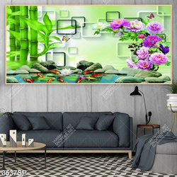 Tranh trúc xanh cá koi file psd