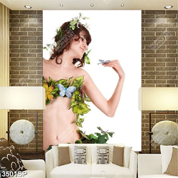 Tranh người đẹp quấn dây lá xanh