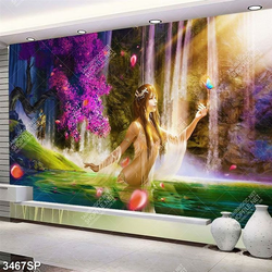 Tranh nghệ thuật cô gái xinh đẹp đứng giữa hồ