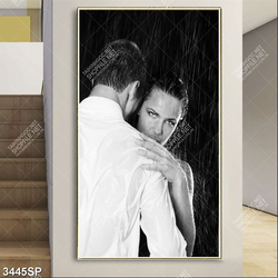 Tranh cặp đôi ôm nhau dưới mưa nghệ thuật