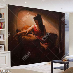 Tranh vẽ cô gái xinh đẹp ngồi đọc sách trên sofa treo spa