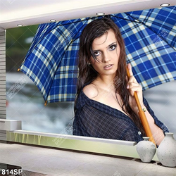 Tranh spa cô gái nóng bỏng cầm giù dưới mưa