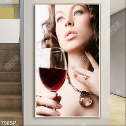 Tranh spa cô gái xinh đẹp cầm ly rượu vang