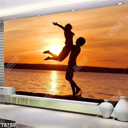 Tranh spa đôi trai gái vui vẻ dưới ánh hoàng hôn