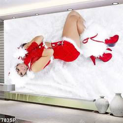 Tranh spa cô gái mặc váy đỏ nằm trên thảm trắng