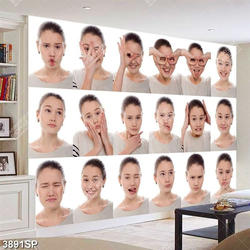 Tranh gương mặt nhiều kiểu biểu cảm của cô gái