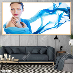 Tranh người đẹp mặc váy voan xanh