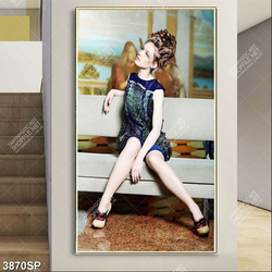 Tranh cô gái đẹp ngồi trên ghế