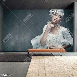 Tranh người mẫu mặc váy trắng đẹp tinh khôi