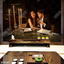 Tranh cặp đôi ăn tối bên ánh nến lung linh