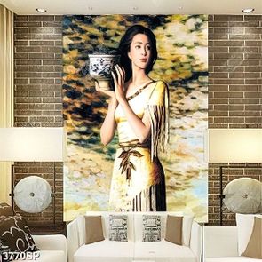 Tranh cô gái bưng chậu in canvas