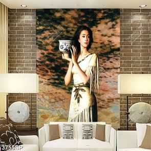 Tranh vẽ cô gái bưng chậu file psd