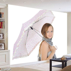 Tranh cô gái trẻ che chiếc ô hoa