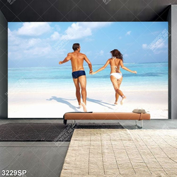 Tranh treo spa cặp đôi nắm tay tung tăng trên bãi cát