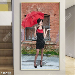 Tranh canvas người đẹp đứng che dù treo spa