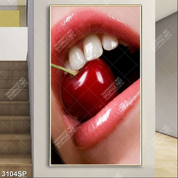 Tranh spa đôi môi cắn trái cherry đỏ