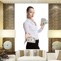Tranh người đẹp cầm tiền dola treo tường spa