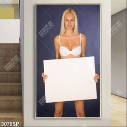 Tranh cô nàng gợi cảm cầm tấm bảng trắng treo spa