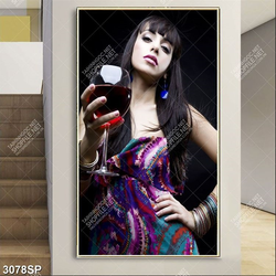 Tranh spa quý cô xinh đẹp cầm rượu vang