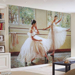 Tranh vẽ hai cô nàng múa ballet xinh đẹp trang trí tường spa