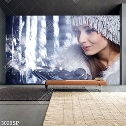 Tranh treo tường spa cô gái xinh đẹp dơ tay đón tuyết trắng