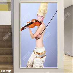 Tranh spa người mẫu bán khỏa thân bên đàn violon