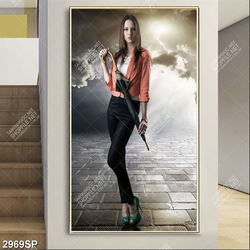 Tranh cô gái trẻ cầm dù in canvas