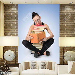 Tranh cô gái bên chồng sách