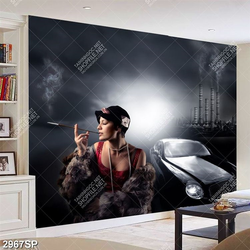 Tranh người đẹp mặc áo choàng lông in canvas treo spa