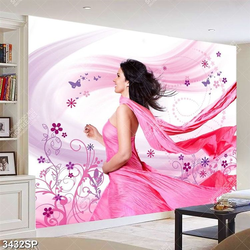 Tranh cô gái mặc váy hồng in kính