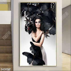 Tranh người đẹp và bướm đen nghệ thuật