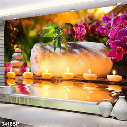 Tranh hoa lan đỏ và những ngọn nến treo tường spa