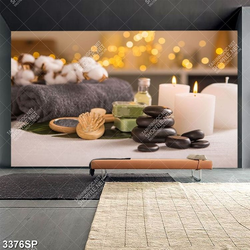 Tranh nến trắng và đá đen treo tường spa