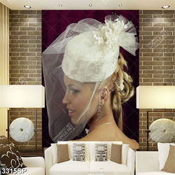 Tranh cô gái xinh đẹp đội mũ voan trắng