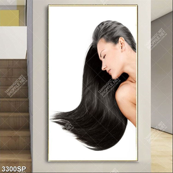 Tranh cô gái với mái tóc đen  dài óng ả