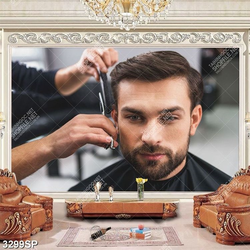 Tranh chàng trai cắt tóc trong salon