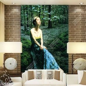 Tranh sơn dầu người đẹp ngồi trong rừng file gốc