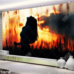 Tranh cô gái bên bức tường đỏ rực file psd