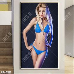 Tranh người mẫu mặc bikini xanh gợi cảm treo spa