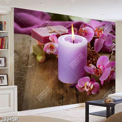 Tranh ngọn nến tím trên bàn gỗ treo spa