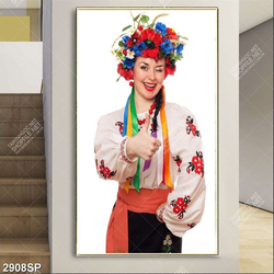 Tranh treo tường spa cô gái xinh đẹp cài hoa trên đầu