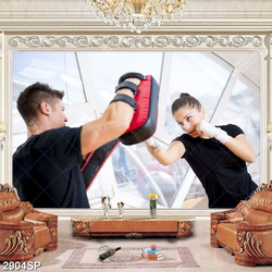 Tranh phong gym cô gái tập luyện