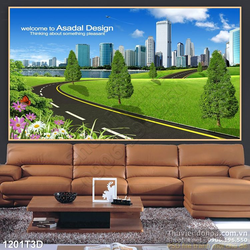 Tranh 3D con đường vào thành phố